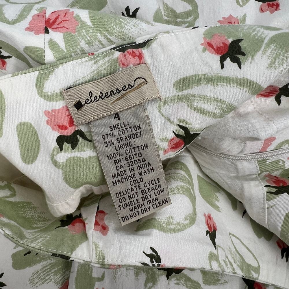 Anthropologie Elevenses Green and Pink Watercolor Floral A-Line Skirt Size 4 - Picture 3 of 7